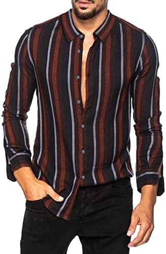 Button-Down Shirts | Mens  Vintage Shirts Striped Button Up Big And Tall Collared Shirt Long Sleeve Regular Fit Cotton Tops Blouses Button-Down Shirts Button-Down Shirts