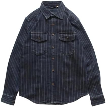 Button-Down Shirts | Mens  Washed Denim Shirt Retro Vertical Stripped Long Sleeve Jeans Coat Loose Workwear Button-Down Shirts Button-Down Shirts