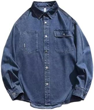 Button-Down Shirts | Mens  Washed Worn-Out Denim Shirt Single Breasted Loose Long Sleeved Work Shirt Button-Down Shirts Button-Down Shirts