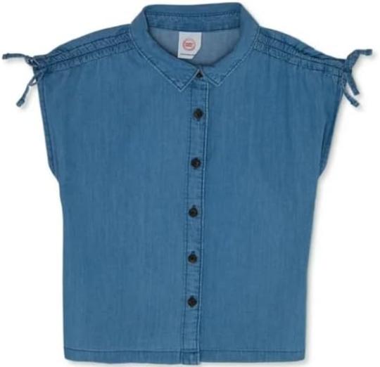 Girls’ Tops, Tees & Blouses | Babys  Camp Shirt For Kids, Sleeveless Collared Top With Button Front, Light Blue Denim Babys Babys