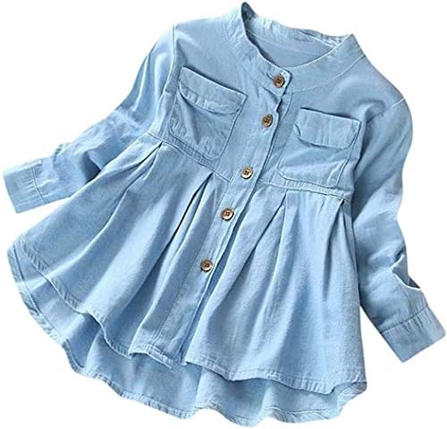 Girls’ Tops, Tees & Blouses | Babys  Kid Denim Ruched Long Sleeve T-Shirt Tops Dress Clothing Children Autumn Winter Fashion Blouse Babys Babys