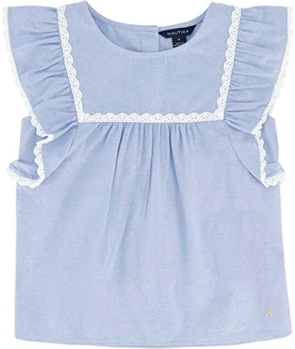 Girls’ Tops, Tees & Blouses | Babys  Short Sleeve Chambray Shirt, Cotton Top With Flutter Shoulders & Crochet Trim Babys Babys