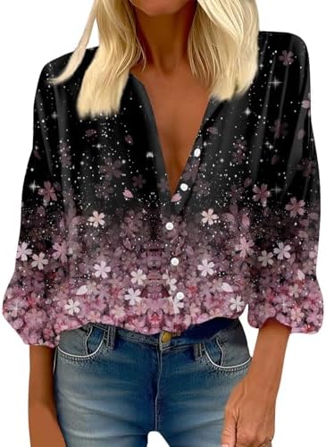 Tops, Tees & Blouses | Womens  3/4 Sleeve Tops For,Crewneck Shirt Blouse Print Button Casual Vintage Fashion 3/4 Sleeve Tops Clothing Tops, Tees & Blouses