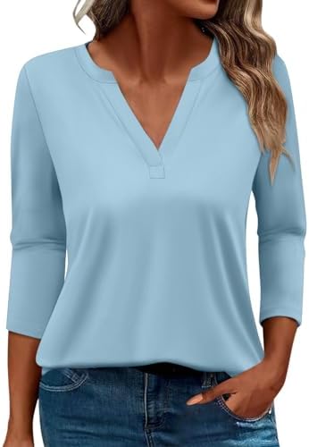 Tops, Tees & Blouses | Womens  3/4 Sleeve Tops Summer Casual V Neck Tshirt Ladies 224 Solid Color/Floral Print Daily Tees Tunic Blouse Clothing Tops, Tees & Blouses