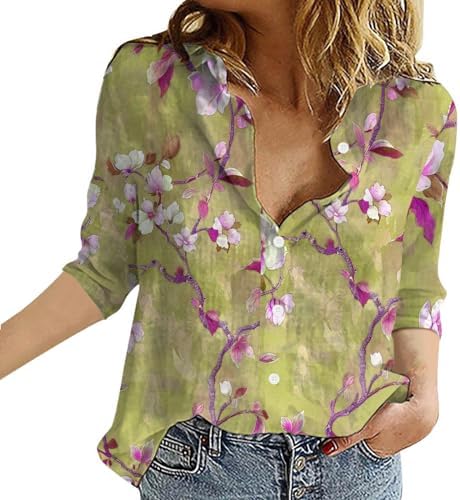 Tops, Tees & Blouses | Womens  Autumn Linen Lapel Neck Long Sleeve Blouses T Shirt Blouse Tops Linen Shirts Vintage Floral Graphic For Clothing Tops, Tees & Blouses