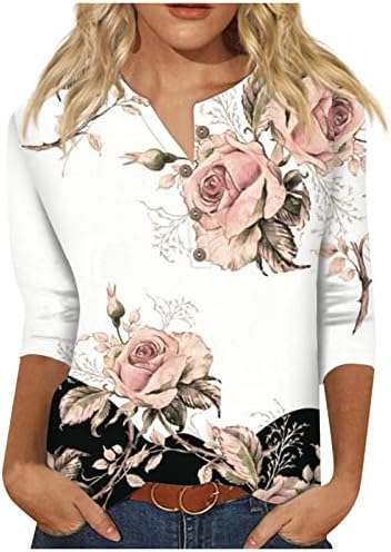 Tops, Tees & Blouses | Womens  Blouses For Casual Fall Ladies Floral Print Three Quarter Sleeve Button Collar Top T-Shirt Bottom Shirt Clothing Tops, Tees & Blouses