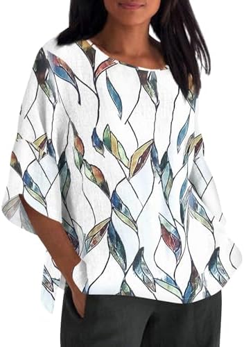 Tops, Tees & Blouses | Womens  Blouses Plus Size’s Summer Vintage Printed Tops Loose Casual Round Neck 3/4 Sleeve T-Shirt Clothing Tops, Tees & Blouses