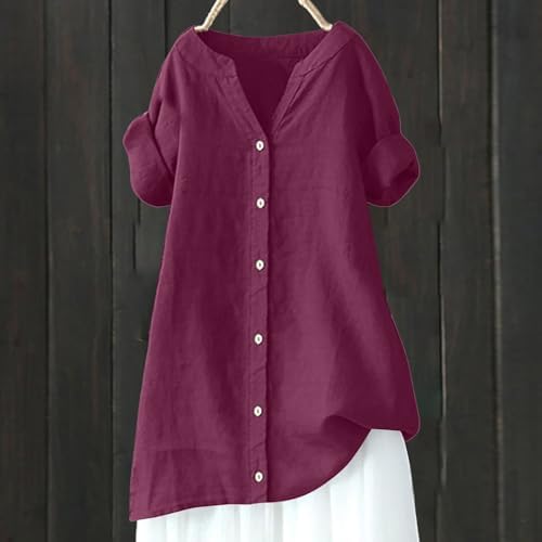 Tops, Tees & Blouses | Womens  Button Down Cotton Linen Shirt Blouse Sleeve Collar Casual’s Shirt’s Shirts Button Down Clothing Tops, Tees & Blouses