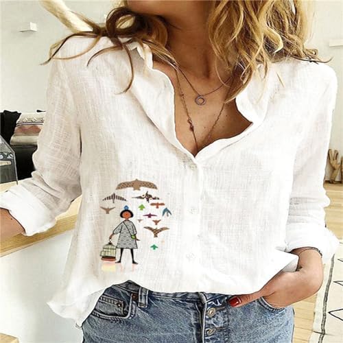 Tops, Tees & Blouses | Womens  Button Down Linen Shirt Casual Long Sleeve Loose Shirt Topss White Button Down Shirt Loose Fitting Tops Clothing Tops, Tees & Blouses