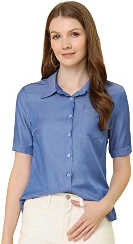 Tops, Tees & Blouses | Womens  Button Down Shirt For’s Chambray Work Point Collar Denim Tops Blouse Clothing Tops, Tees & Blouses