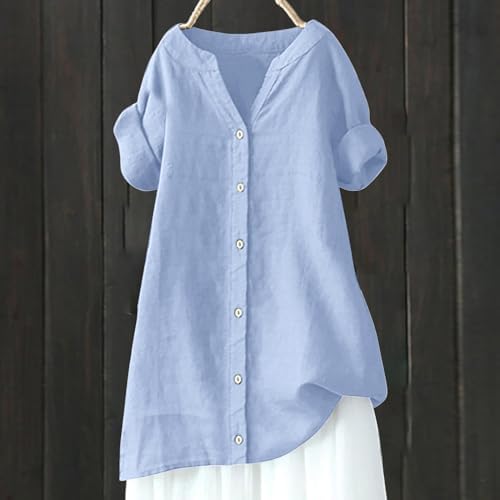 Tops, Tees & Blouses | Womens  Button Down Shirts Linen Color Medium Sleeve Collar Casual’s Shirt’s Shirt Linen Clothes For Clothing Tops, Tees & Blouses