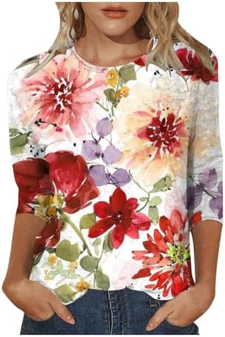 Tops, Tees & Blouses | Womens  Casual Floral Print Round Neck 3/4 Sleeve Loose Fit T Shirt Top Ladies Fancy Shirts Clothing Tops, Tees & Blouses