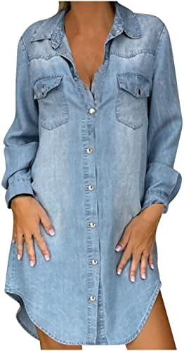 Tops, Tees & Blouses | Womens  Casual Relaxed Denim Shirt Dress Collar Button Up Chambray Cotton Tops Casual Long Sleeve Blouse Jean Shirts Clothing Tops, Tees & Blouses