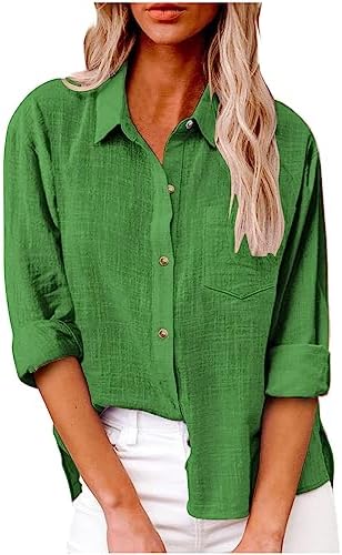 Tops, Tees & Blouses | Womens  Cotton Linen Shirts For Causal Long Sleeve Button Down Shirts Lightweight Loose Gauze Shirts Plus Size Blouses Clothing Tops, Tees & Blouses