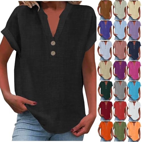 Tops, Tees & Blouses | Womens  Cotton Linen Tops For 224 Summer Casual V Neck Vacation Button Down Shirts Short Sleeve Beach Y2K Boho Blouses Clothing Tops, Tees & Blouses