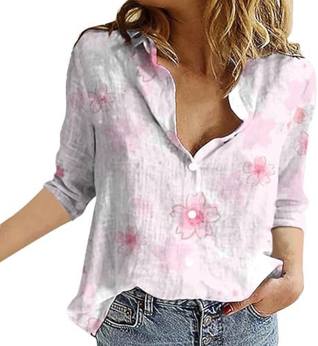 Tops, Tees & Blouses | Womens  Cotton Linen Tops For V Neck Long Sleeve Roll Up Loose Plain Blouses Tops Tank Tops For Pickss Clothing Tops, Tees & Blouses