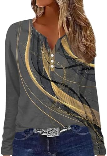 Tops, Tees & Blouses | Womens  Fall Clothing Trendy Buttons Downs Long Sleeve Tops Casual Loose V Neck Blouse’s Fashion Casual Printed V-Neck Long Clothing Tops, Tees & Blouses