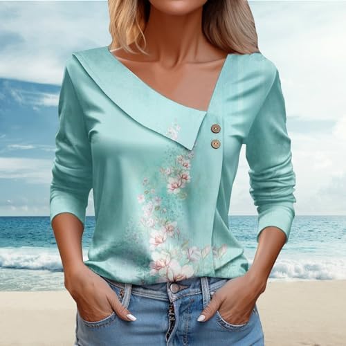 Tops, Tees & Blouses | Womens  Fall Tops For 224 Trendy Floral Graphic Casual Long Sleeve Asymmetric V Neck Button Blouses Dressy Shirts Clothing Tops, Tees & Blouses