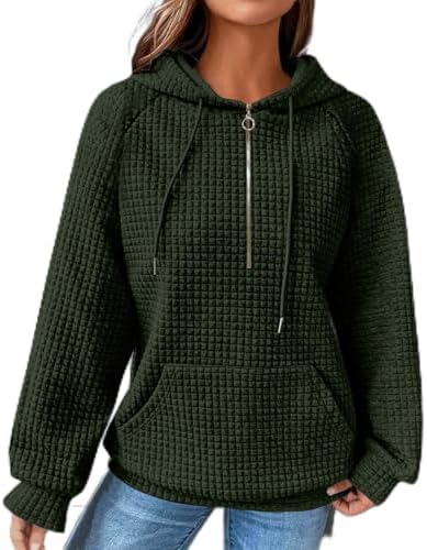 Tops, Tees & Blouses | Womens  Half Zip Up Hoodies For Fall Casual Sweatshirts Waffle Knit Solid Tops Drawstring Shirts With Pocket Clothing Tops, Tees & Blouses