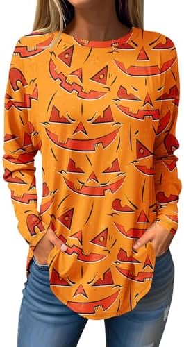 Tops, Tees & Blouses | Womens  Halloween Costumes 2024 Casual Long Sleeve Crewneck Tunic Blouses Loose Fit Pumpkin Printed Cute Funny Shirts Clothing Tops, Tees & Blouses