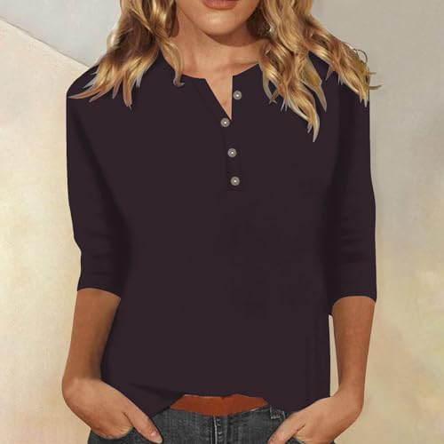 Tops, Tees & Blouses | Womens  Henley Neck 3/4 Sleeve Shirts For Loose Fit Casual Solid Color Tunic Trendy Work Blouses Basic Tees Clothing Tops, Tees & Blouses