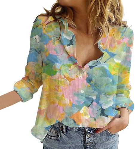 Tops, Tees & Blouses | Womens  Linen Blouses Button Shirts Sleeve Shirts Sunflowers Printed Long Sleeve Shirts Clothings Button Down Clothing Tops, Tees & Blouses