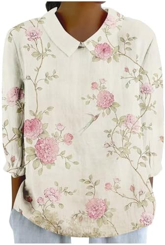 Tops, Tees & Blouses | Womens  Linen Button Down Shirt Casual V Neck Tshirt Ladies 224 Floral Print Daily Tees Tunic Work Shirts For Clothing Tops, Tees & Blouses