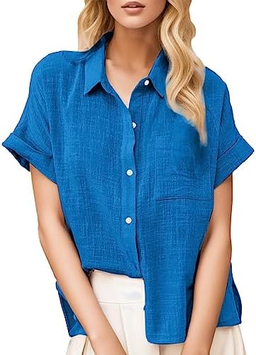 Tops, Tees & Blouses | Womens  Linen Dress Shirt Casual Short Sleeve Lapel Button Down Shirts Summer Soft Fashion Blouses Tops With Pocket Clothing Tops, Tees & Blouses