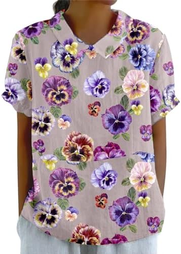 Tops, Tees & Blouses | Womens  Linen Shirt For’s Flower Printed Tops Loose Large Size Thin Lapel Shirt Short Linen Tops For Autumn 224 Clothing Tops, Tees & Blouses