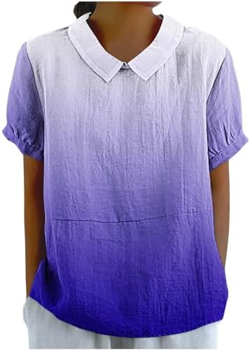 Tops, Tees & Blouses | Womens  Linen Shirts Collar Top Fresh Gradient Short Sleeved Pullover Top Blue Shirts For Summer Clothes Dress Clothing Tops, Tees & Blouses