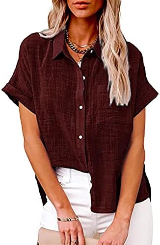 Tops, Tees & Blouses | Womens  Linen Shirts For 2024 Dressy Casual Short Sleeve Solid Color Button Down Blouse Shirts Trendy Summer Work Tops Clothing Tops, Tees & Blouses