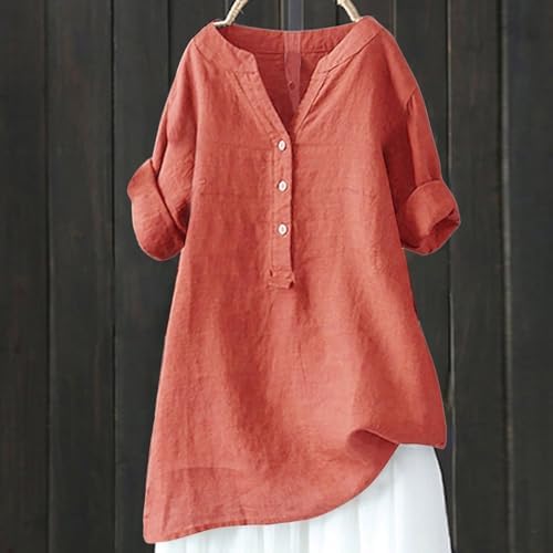 Tops, Tees & Blouses | Womens  Linen Shirts For Stand Solid Color Medium Sleeve Collar Casual’s Shirt’s Shirt Linen Blouses For Clothing Tops, Tees & Blouses