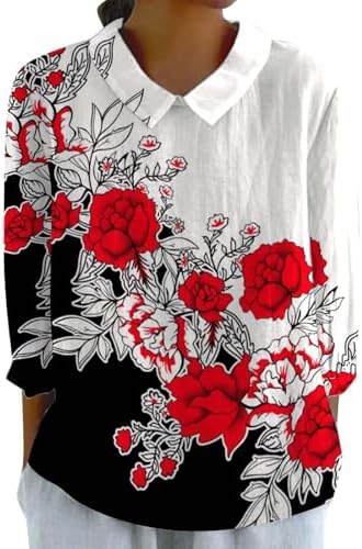 Tops, Tees & Blouses | Womens  Linen Top Sleeve Tops Summer Casual V Neck Tshirt Ladies 224 Floral Print Daily Tees Tunic 3/4 Sleeve Going Out Tops Clothing Tops, Tees & Blouses