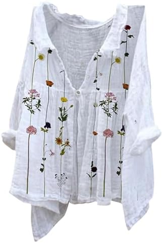 Tops, Tees & Blouses | Womens  Linen Tops For 224 Print Natural Autumn Fragrant Fabric Shirts Button Down Blouses Linen Pants Clothing Tops, Tees & Blouses