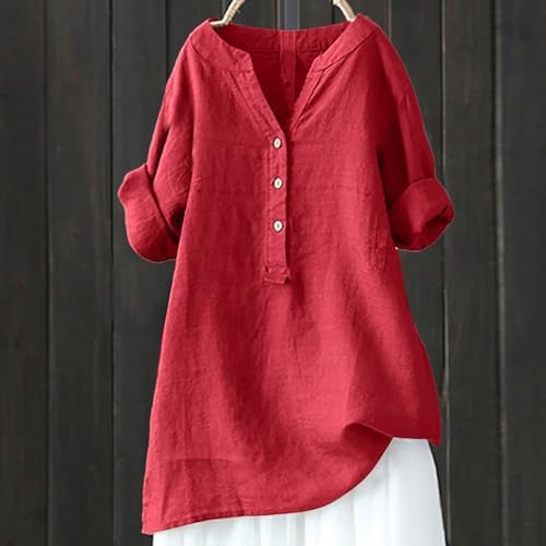 Tops, Tees & Blouses | Womens  Long Sleeve Beach Shirt Solid Color Medium Sleeve Collar Casual’s Shirt’s Shirt Linen Shirt Clothing Tops, Tees & Blouses