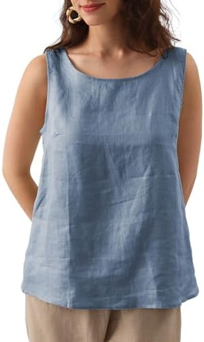 Tops, Tees & Blouses | Womens  Natural Linen Sleeveless Tank Tops Basic Summer Casual Crewneck Blouse Clothing Tops, Tees & Blouses