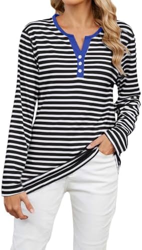 Tops, Tees & Blouses | Womens  Oversized Tshirts For Striped Fall 224 Loose Casual Crewneck Tunic Soft Blousess Shirts Striped Classic Clothing Tops, Tees & Blouses