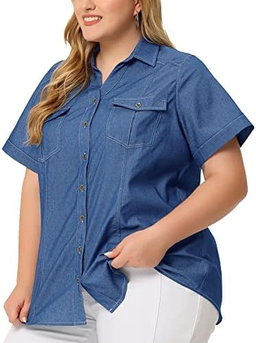 Tops, Tees & Blouses | Womens  Plus Size Chambray Shirts For Work Shirts Short Sleeve Chambray Button Down Tops 2024 Clothing Tops, Tees & Blouses