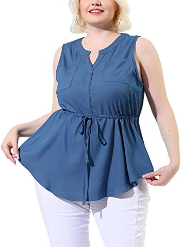 Tops, Tees & Blouses | Womens  Plus Size Chambray Tank Shirts For Sleeveless V Neck Drawstring Waist Denim Shirt Tops Clothing Tops, Tees & Blouses