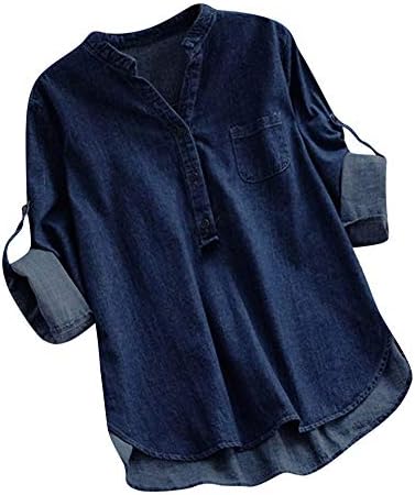 Tops, Tees & Blouses | Womens  Plus Sizes Chambray Demin Shirts Short Sleeve Button Down Jean Shirts Tops Casual Western Loose Work Blouses Clothing Tops, Tees & Blouses