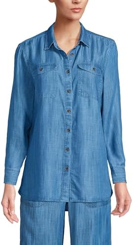 Tops, Tees & Blouses | Womens  s Indigo Tencel™ Fiber Shirt Clothing Tops, Tees & Blouses