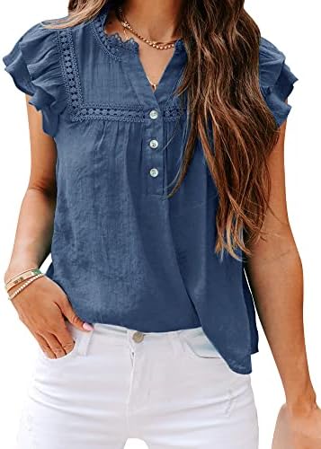 Tops, Tees & Blouses | Womens  s V Neck Lace Crochet Shirts Button Down Short Sleeve Casual Blouse Tops Clothing Tops, Tees & Blouses