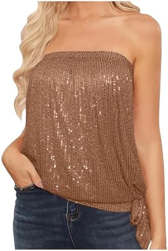 Tops, Tees & Blouses | Womens  Sequins Glittering Sexy Tube Tank Top Sequin Sparkly Strapless Backless With Knot Side Party Top Silver Clothing Tops, Tees & Blouses