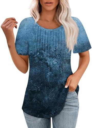 Tops, Tees & Blouses | Womens  Shirts For’s Summer Fashion Gradient Texture Tops Casual Short Sleeve Round Neck Pleated T-Shirt Clothing Tops, Tees & Blouses