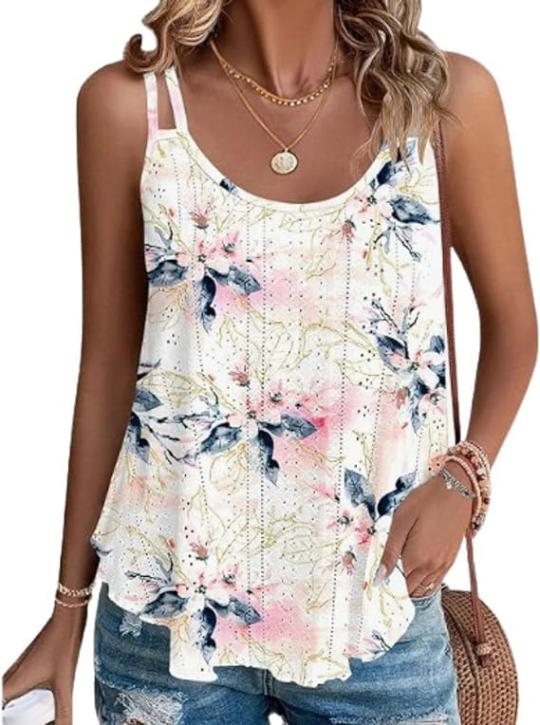 Tops, Tees & Blouses | Womens  Solid Color Round Neck Spaghetti Strap Strap Camisole Shirt Summer Eyelet Embroidery Scoop Neck Tops Clothing Tops, Tees & Blouses