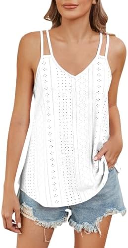 Tops, Tees & Blouses | Womens  Spaghetti Strap Tank Top Loose Scoop Neck Embroidery Eyelet Tops White Camisole Tops Crochet Backless Flowy Tank Tops Clothing Tops, Tees & Blouses