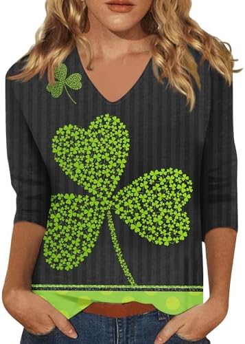 Tops, Tees & Blouses | Womens  St Patricks Day Shirt For,3/4 Sleeve St Patrick’s Day Shamrock Print Top V-Neck Casual T-Shirt Top Clothing Tops, Tees & Blouses