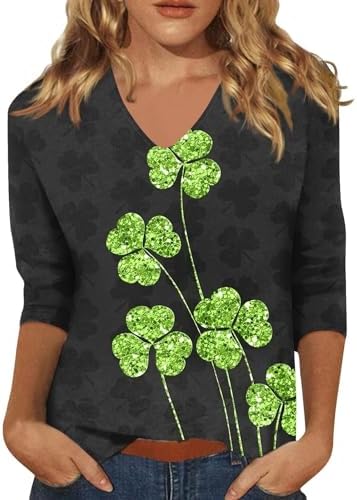 Tops, Tees & Blouses | Womens  St Patricks Tops,3/4 Sleeve St Patrick’s Day Shamrock Print Top V-Neck Casual T-Shirt Top Clothing Tops, Tees & Blouses