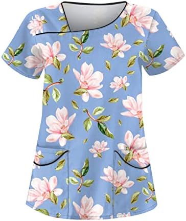 Tops, Tees & Blouses | Womens  Summer Tops Floral Print Casual Blouse Workwear Fashion V Neck Short Sleeve With Double Pockets Tees Clothing Tops, Tees & Blouses