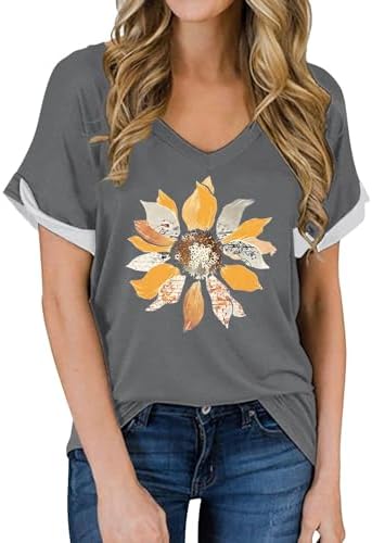 Tops, Tees & Blouses | Womens  Summer Tops’s T Shirts Short Sleeve Loose Casual Floral Print Graphic Tees Trendy V Neck Tshirts Blouses Clothing Tops, Tees & Blouses